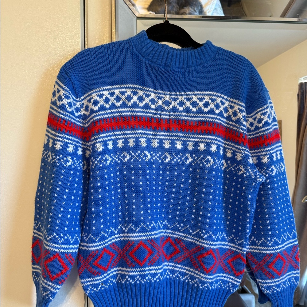 Vintage Blue Oversized Fair Isle Sweater